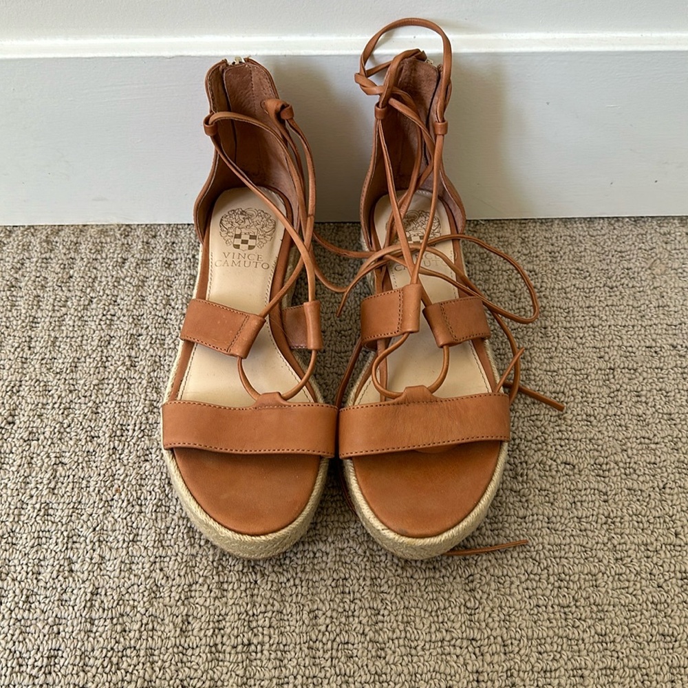 Vince Camuto tan leather wrap sandals